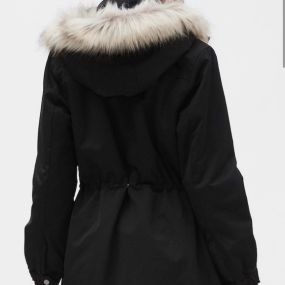 Banana Republic Water Resistant Black Hooded Parka Coat size XS Sherpa lining - Picture 4 of 13